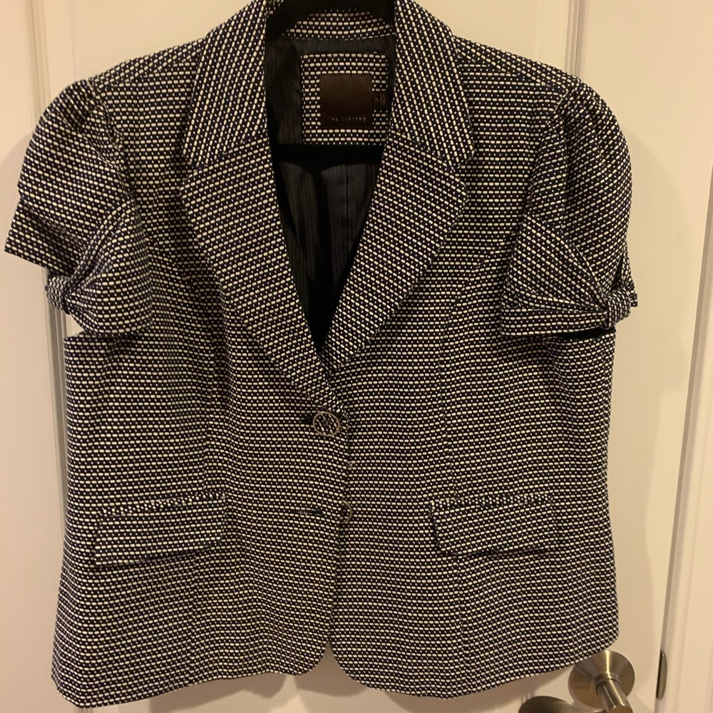 The Limited Navy Tweed Short Sleeved Blazer